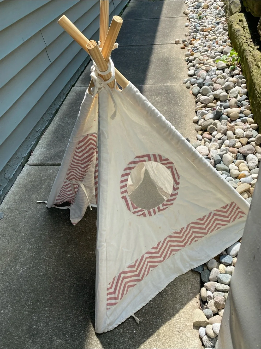 Cotton canvas pet fort teepee tent pink and cream